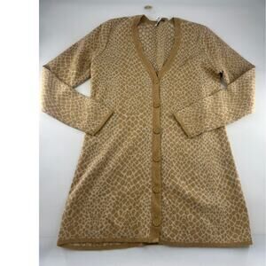 Isaac Mizrahi Live Sweater Womens Small Brown Beige Cream Cardigan Animal Print